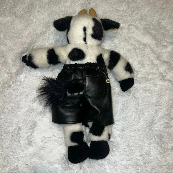 Build a Bear Retired Cow wearing Leather Shorts Stuffed Animal Cow Print - Picture 2 of 7